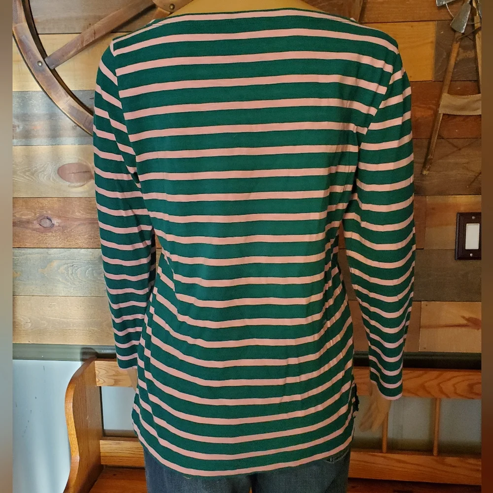 J. Crew Green & Pink Striped Top